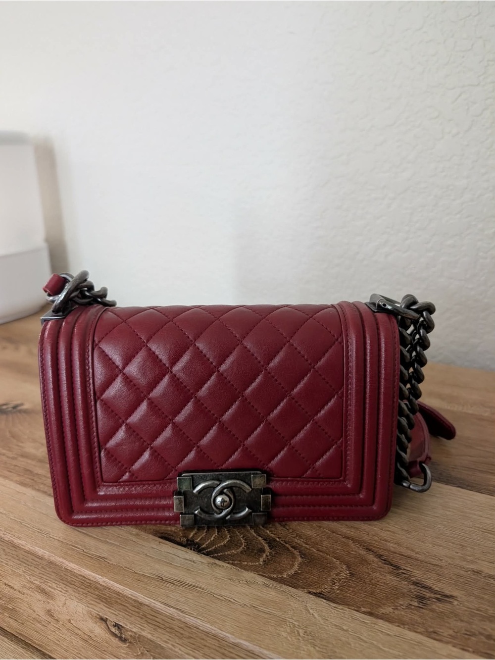 CHANEL Quilted Boy Crossbody Bag - Deep Wine Red